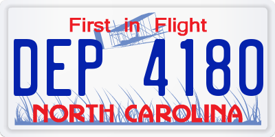 NC license plate DEP4180