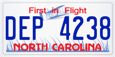 NC license plate DEP4238