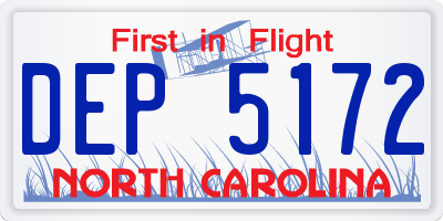 NC license plate DEP5172