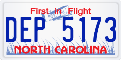 NC license plate DEP5173