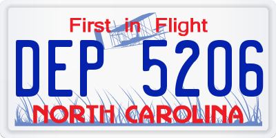 NC license plate DEP5206