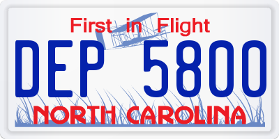 NC license plate DEP5800