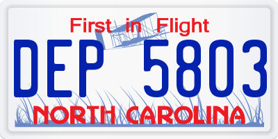NC license plate DEP5803