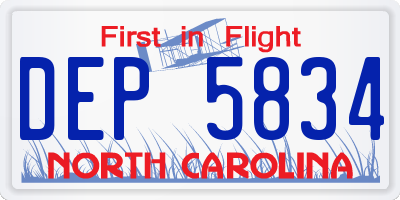 NC license plate DEP5834