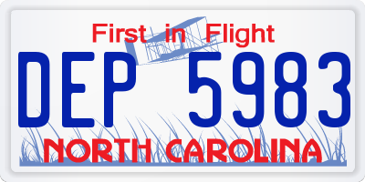 NC license plate DEP5983