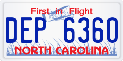 NC license plate DEP6360
