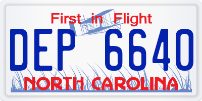 NC license plate DEP6640