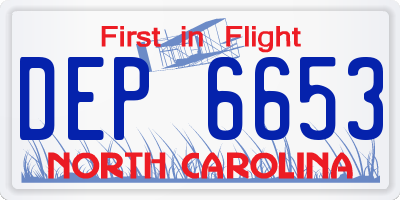NC license plate DEP6653