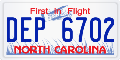 NC license plate DEP6702