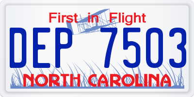 NC license plate DEP7503