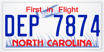 NC license plate DEP7874