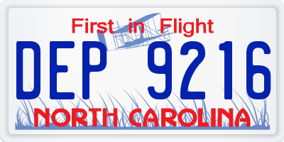 NC license plate DEP9216