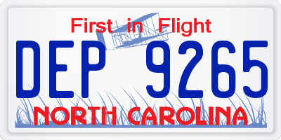 NC license plate DEP9265