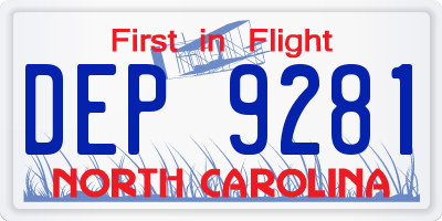 NC license plate DEP9281