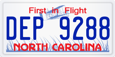 NC license plate DEP9288