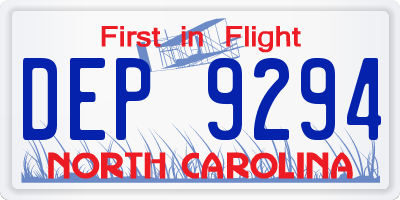 NC license plate DEP9294