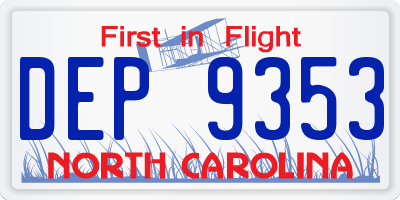 NC license plate DEP9353