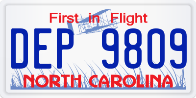 NC license plate DEP9809