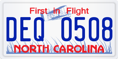 NC license plate DEQ0508