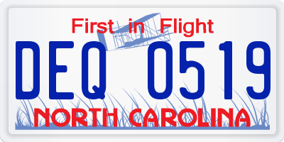 NC license plate DEQ0519