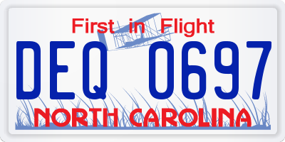 NC license plate DEQ0697