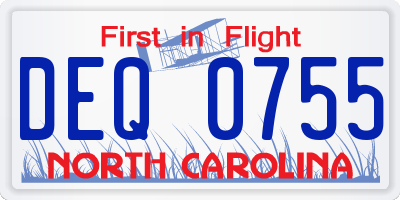 NC license plate DEQ0755