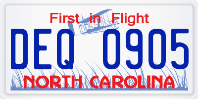 NC license plate DEQ0905