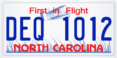 NC license plate DEQ1012