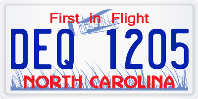NC license plate DEQ1205