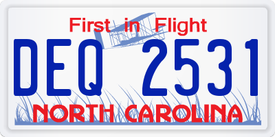 NC license plate DEQ2531