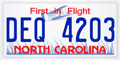 NC license plate DEQ4203