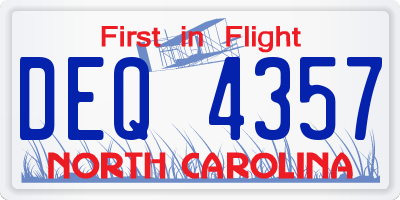 NC license plate DEQ4357