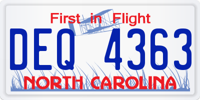 NC license plate DEQ4363