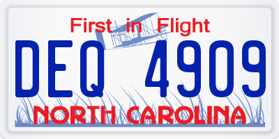 NC license plate DEQ4909