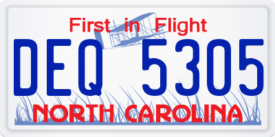 NC license plate DEQ5305