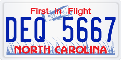 NC license plate DEQ5667