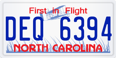NC license plate DEQ6394