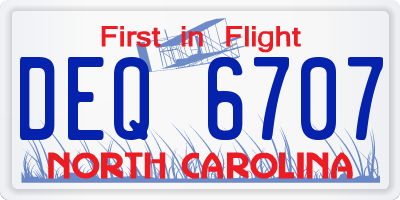 NC license plate DEQ6707