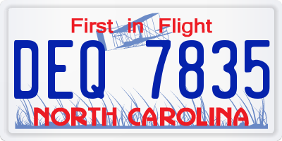 NC license plate DEQ7835
