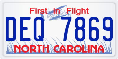 NC license plate DEQ7869