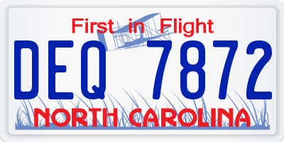 NC license plate DEQ7872