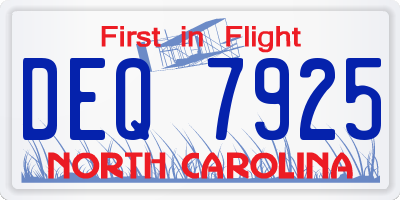 NC license plate DEQ7925