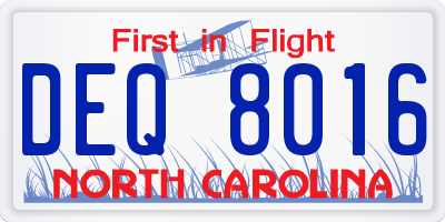 NC license plate DEQ8016