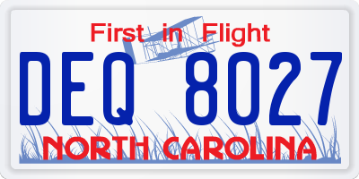 NC license plate DEQ8027
