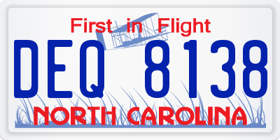 NC license plate DEQ8138
