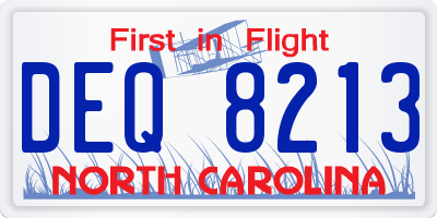 NC license plate DEQ8213