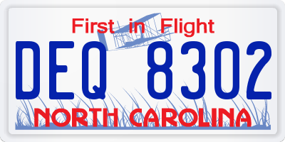 NC license plate DEQ8302
