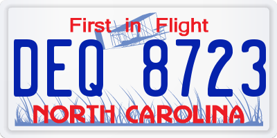 NC license plate DEQ8723