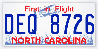 NC license plate DEQ8726