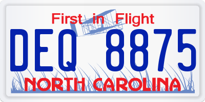 NC license plate DEQ8875